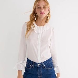 J.Crew Embroidered ruffle-collar top with eyelet - NWT